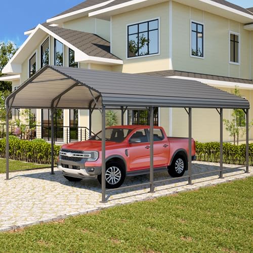 Wisteria Lane dark gray 12 by 20 foot heavy duty metal carport