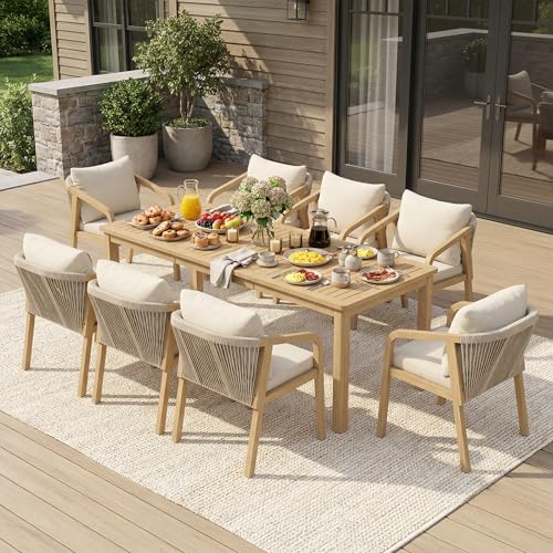 Wisteria Lane beige 9-piece solid acacia wood outdoor dining set for 8