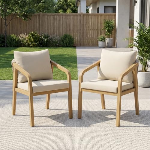 Wisteria Lane brown acacia wood outdoor dining chairs, set of 2, with cushions