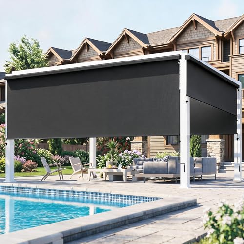 Wisteria Lane black 10 foot by 8 foot outdoor roller shade