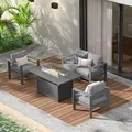 Wisteria Lane dark grey 4-piece aluminum patio set with 54 inch propane fire pit table