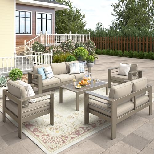 Wisteria Lane khaki 5-piece outdoor sectional patio furniture set