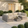Wisteria Lane beige 7-piece hand-woven wicker patio sectional set with coffee table