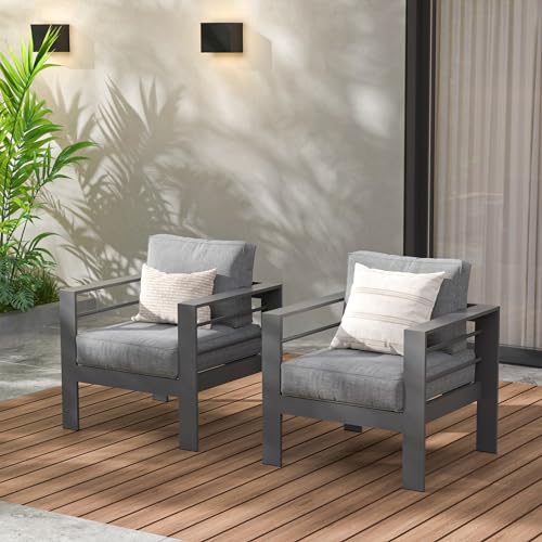 Wisteria Lane light grey 2-piece aluminum outdoor sofa with thick cushions